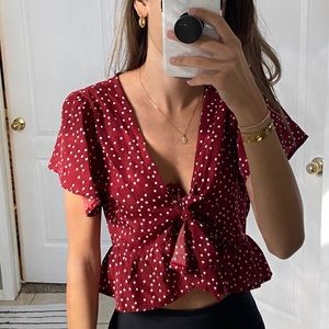 Red polka dot blouse